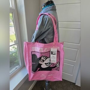 DISNEY MICKEY MOUSE X KEITH HARING POP ART PINK TOTE BAG 100% COTTON NWT ARTIST